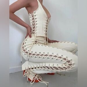 NEW Hidden Cult - Wynn Laced Up Coset Grommet Cream Pants